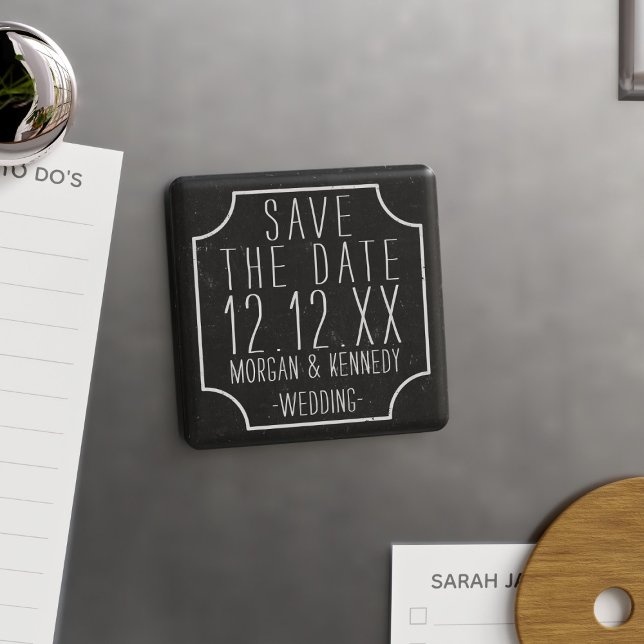 Schwarze Chalkboard-Hochzeit speichert das Date Ma Magnet (Save the Date with this rustic black and white magnets Just add your details)