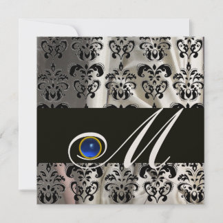 SCHWARZE CHAMPAGNE SILK DAMASK MONOGRAMM BLUE SAPP EINLADUNG