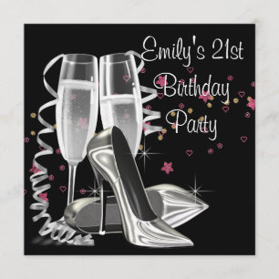 Schwarze Champagner High Heels 21. Geburtstagsfeie Einladung