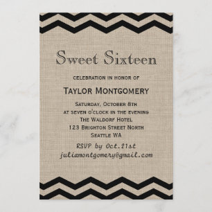 Schwarze Chevrons auf Jute Sweet Sixteen Einladung