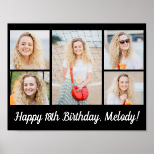 Schwarze Chic-Happy-Birthday-Fotocollage-Party Poster