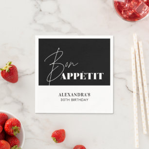 Schwarze Chic und Weiße Bon Appétit Geburtstags Serviette