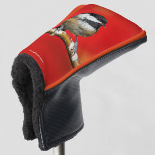 Schwarze Chickade auf Herbstrot Hintergrund Golf Headcover