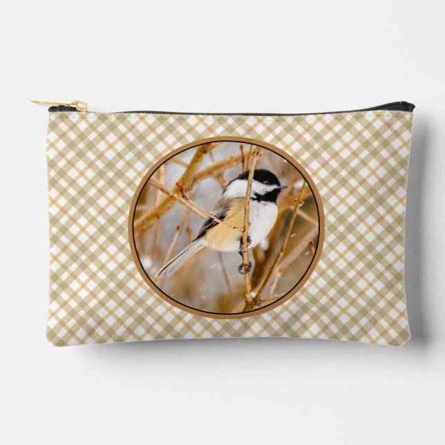 Schwarze Chickade im Winter Original Foto Zubehörtasche (Vorderseite)