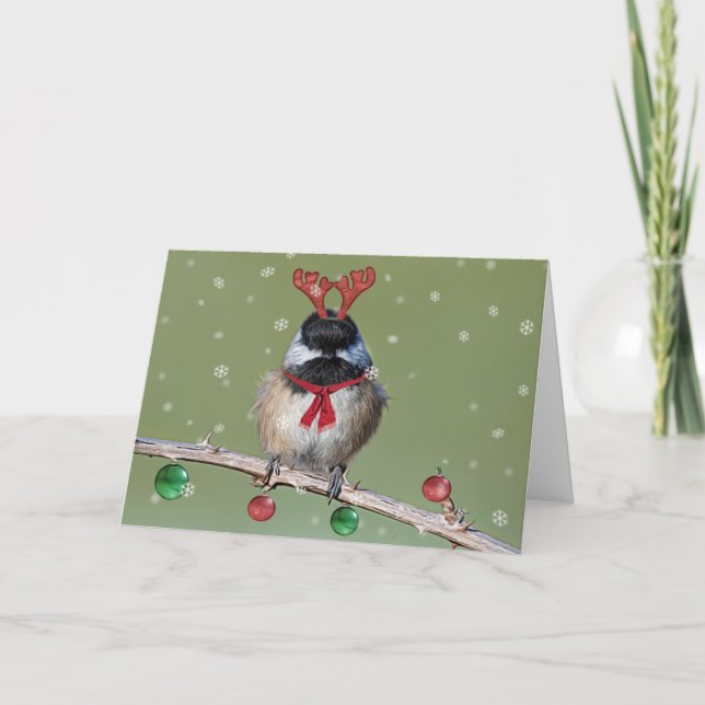 Schwarze Chickadee Weihnachtskarte Feiertagskarte (Vorderseite)
