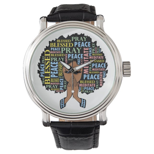 Schwarze Christliche Melanin Frauen beten Armbanduhr (Vorderseite)