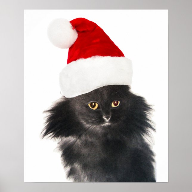 SCHWARZE CHRISTMAS KATZE MIT SANTA CLAUS HAT POSTER (Vorne)