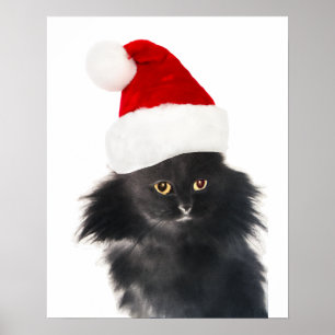 SCHWARZE CHRISTMAS KATZE MIT SANTA CLAUS HAT POSTER