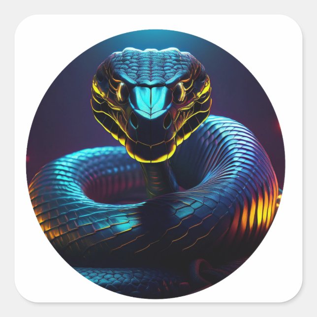 schwarze Cobra Schlange in deinem Gesicht Quadratischer Aufkleber (Vorderseite)