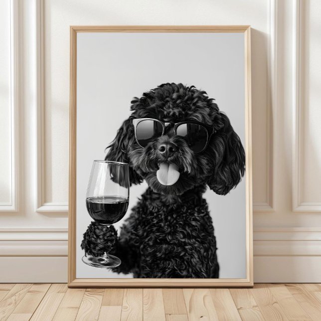 Schwarze Cockapoo trinkt Wein Wandkunst, Schwarz u Poster (Von Creator hochgeladen)