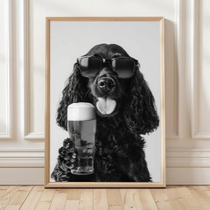 Schwarze Cocker Spaniel trinken Bier Wandkunst, Sc Poster