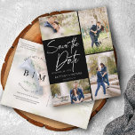 Schwarze Collage Save the Date mit Handschrift Ankündigungspostkarte<br><div class="desc">Die Einführung in unsere handgeschriebene Fotokollektion Ankündigung Datum freihalten Postkarten. Diese Postkarten sind nicht nur eine Ankündigung, sie sind ein Ausdruck Ihrer Geschichte, des ersten Kapitels zu dem Ereignis, von dem Sie geträumt haben. Feiern Sie Ihren besonderen Moment mit diesem außergewöhnlichen Kunstwerk und wecken Sie die Vorfreude in jedem Empfänger....</div>