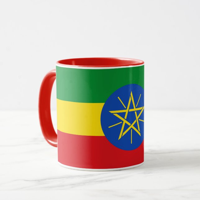 Schwarze Combo-Tasse mit äthiopischer Flagge Tasse (Vorderseite Links)