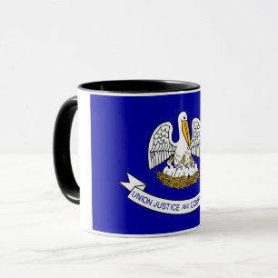 Schwarze Combo-Tasse mit der Flagge Louisianas, US Tasse