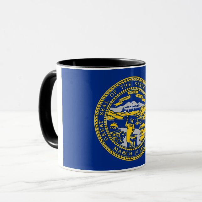 Schwarze Combo-Tasse mit der Flagge Nebraskas, USA Tasse (Vorderseite Links)