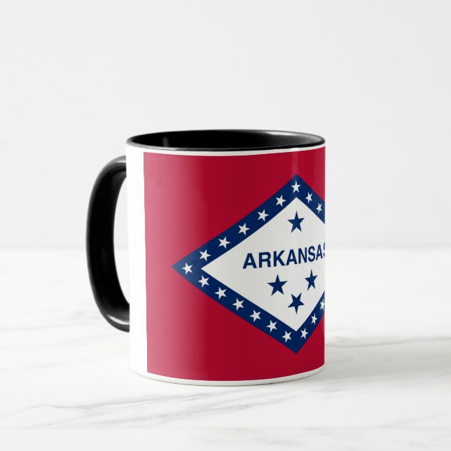 Schwarze Combo-Tasse mit der Flagge von Arkansas,  Tasse (Vorderseite Links)
