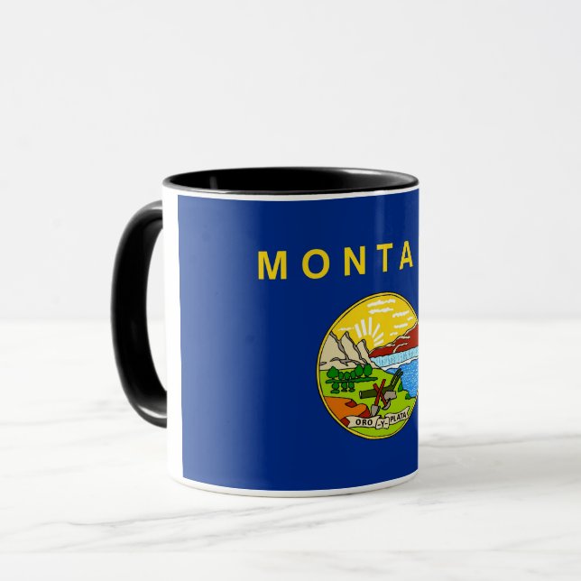 Schwarze Combo-Tasse mit der Flagge von Montana, U Tasse (Vorderseite Links)