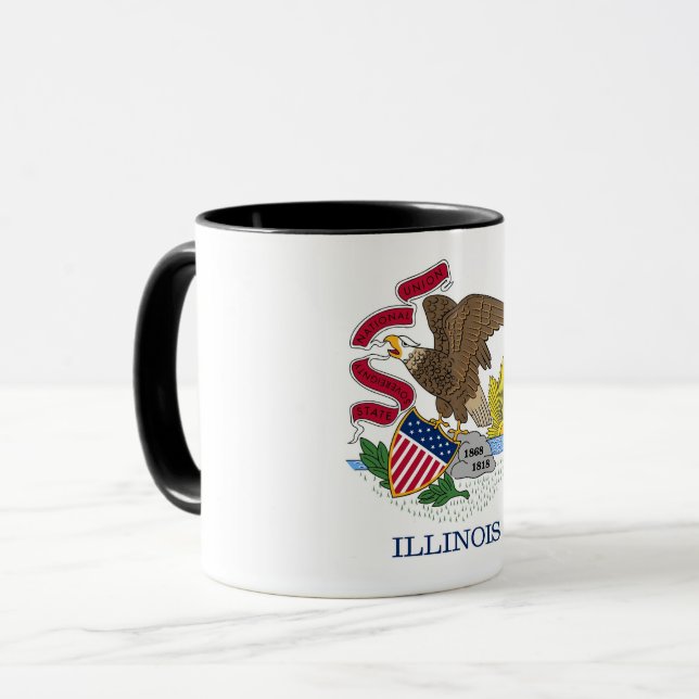Schwarze Combo-Tasse mit Flagge von Illinois, USA Tasse (Vorderseite Links)