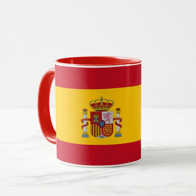 Schwarze Combo-Tasse mit spanischer Flagge Tasse (Vorderseite Links)