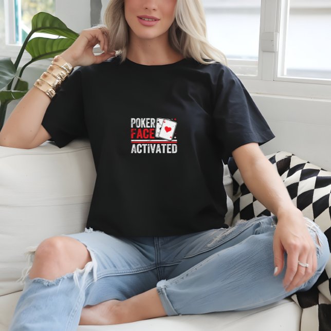 Schwarze Coole Frauen Poker drucken T-Shirt (Black Cool Woman Poker Face Print T-Shirt)