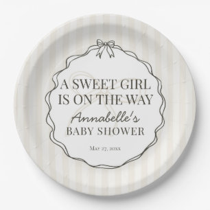 Schwarze Coquette Bow Beige Baby Dusche Tisch Deck Pappteller