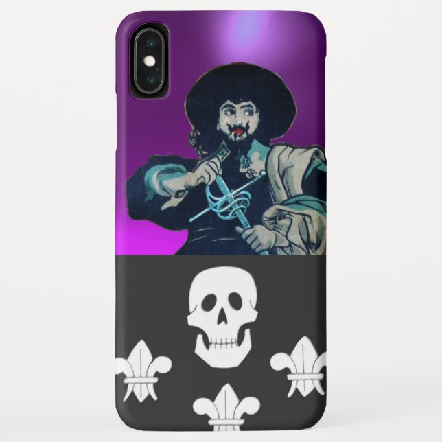 SCHWARZE CORSAIR, SKULL & LILIE Lila Case-Mate iPhone Hülle (Rückseite)
