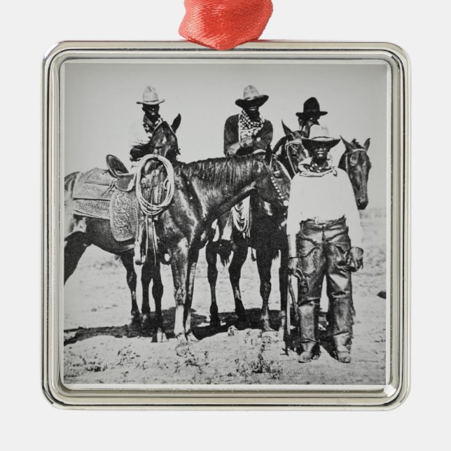 Schwarze Cowboys bei Bonham, Texas, c.1890 (b/w Silbernes Ornament (Vorne)