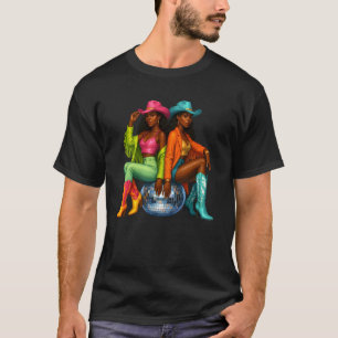 Schwarze Cowgirl Disco Glam Western Rodeo Melanin T-Shirt