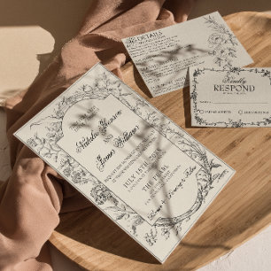 Schwarze Creme Florale Boho Botanische Moderne Hoc Einladung