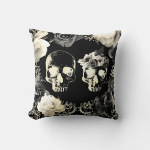 Schwarze Creme Graue Skelett-Schädel-Gotik Glamour Kissen