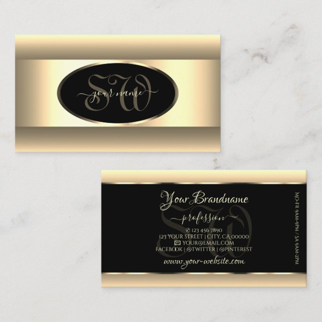 Schwarze Creme Ombre Initials Light Gold Decorrahm Visitenkarte (Vorne/Hinten)