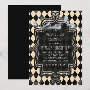 Schwarze & cremefarbene Diamant-Halloween-Party-Ei Einladung
