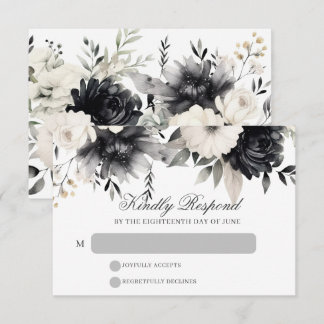 Schwarze & cremefarbene dunkle Boho-Floral-Hochzei RSVP Karte