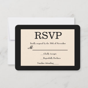Schwarze & cremefarbene elegante Hochzeits-RSVP-Ka RSVP Karte
