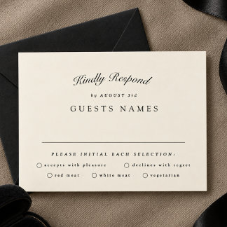 Schwarze & cremefarbene formelle Kalligrafie-Hochz RSVP Karte
