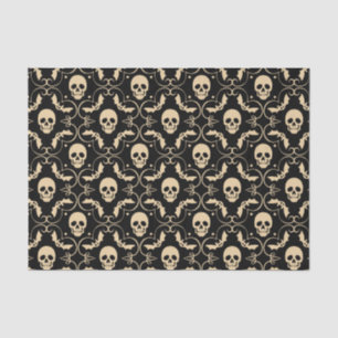 Schwarze & cremefarbene Halloween-Schädel & -Flede Seidenpapier