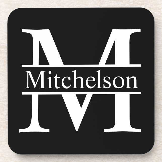 Schwarze Crossbar Mit Monogramm Getränkeuntersetzer (Vorderseite)