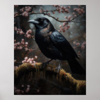 Schwarze Crow Art Printposter aus dunklem Cotattco