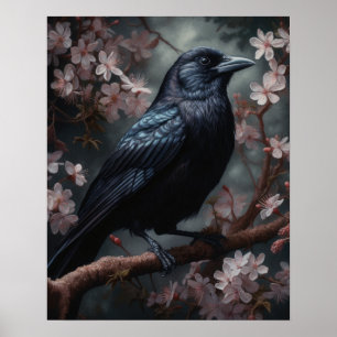 Schwarze Crow Art Printposter aus dunklem Cotattco Poster