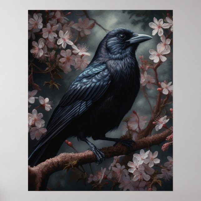 Schwarze Crow Art Printposter aus dunklem Cotattco Poster (Vorne)