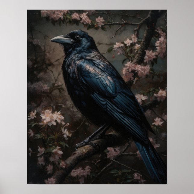 Schwarze Crow Art Printposter aus dunklem Cotattco Poster (Vorne)