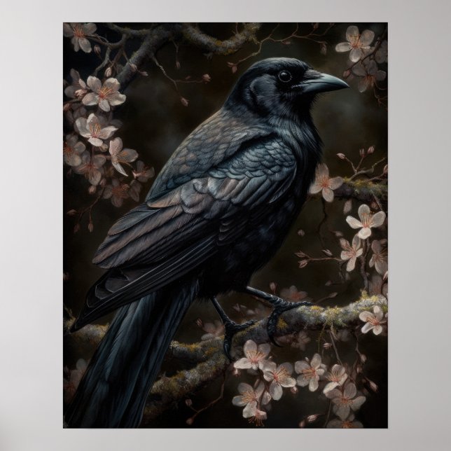 Schwarze Crow Art Printposter aus dunklem Cotattco Poster (Vorne)