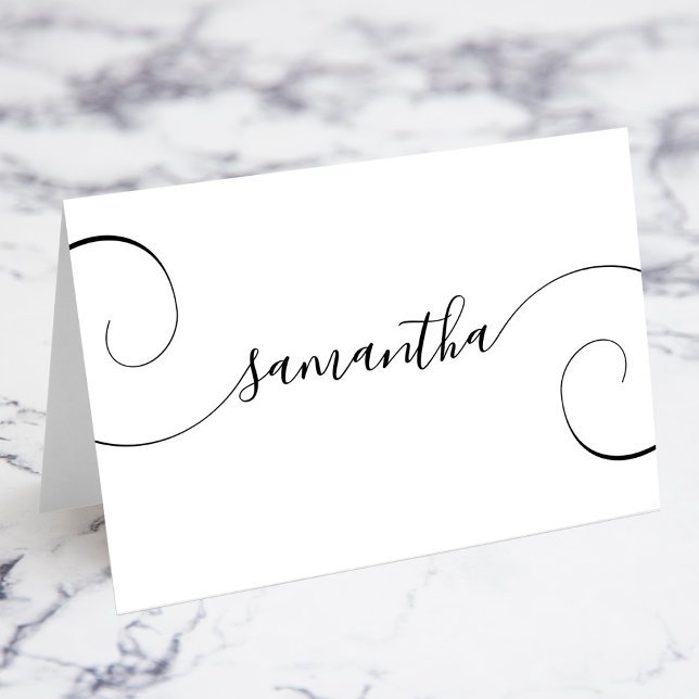 Schwarze Curly Signature Individuelle Name-Platzka Tischnummer (Black Curly Signature Individual Name Place Cards)