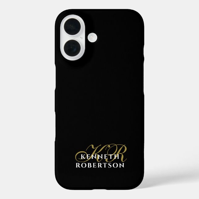 Schwarze Custom-Gold-Initialen Weiße Name Minimali Case-Mate iPhone Hülle (Rückseite)