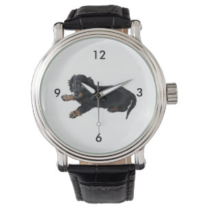 Schwarze Dackel Cocker Spanisch Welpenfotografie Armbanduhr