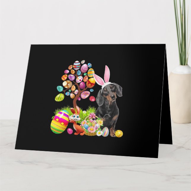 SCHWARZE Dackel Ostereier Baumhunde Bunny Eastes Karte (Vorderseite)