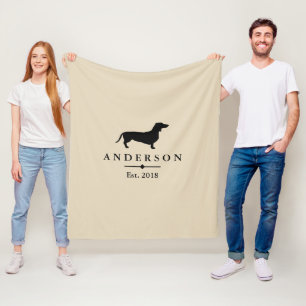 Schwarze Dackel-Silhouette u. Taupe   Fleecedecke