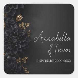 Schwarze Dahlien & Gold Moody Floral Benutzerdefin Quadratischer Aufkleber