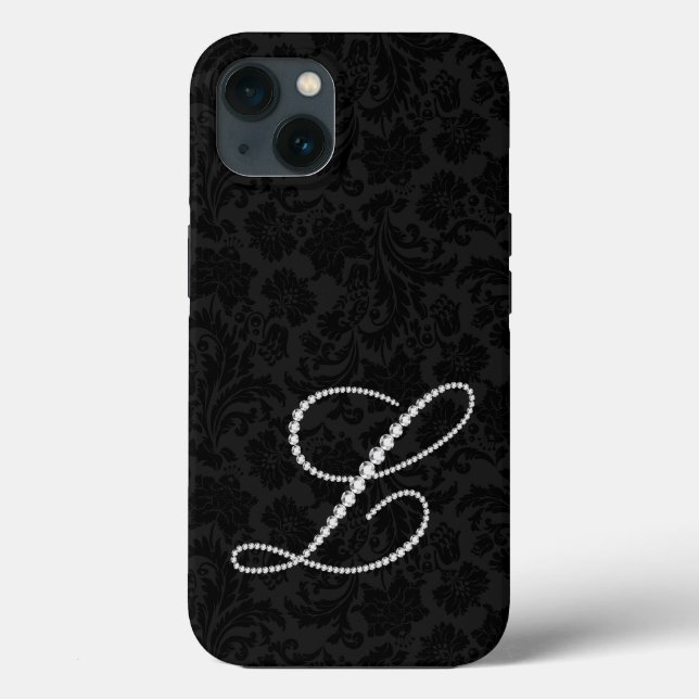 Schwarze Damasken, Buchstabe L Diamanten Case-Mate iPhone Hülle (Rückseite)