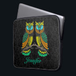 Schwarze Damasken farbenfrohe Abstrakte Augenpaare Laptopschutzhülle<br><div class="desc">Schwarze Damasken und niedliche,  farbenfroh zeichnend Eule. Anpassbare und optionale Monogramm.</div>